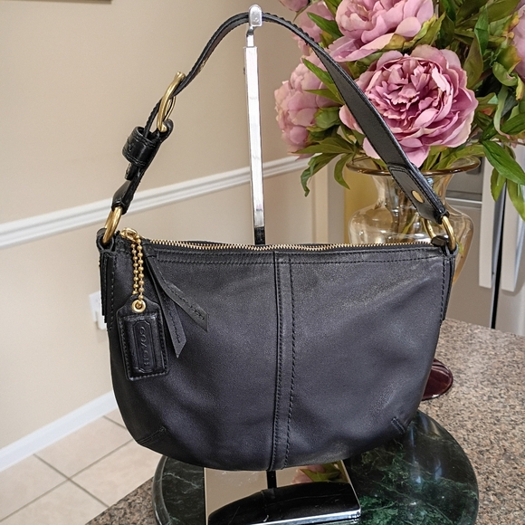 COACH Mini Black Soft Pebbled Leather Hobo Shoulder Bag Y2k - Picture 8 of 17